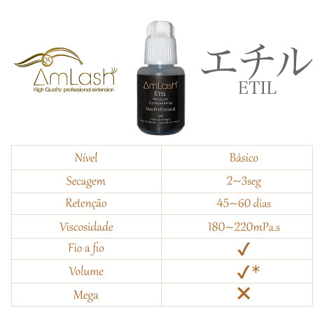 Adesivo Etil AmLash 5ml – Secagem Rápida 2-3 Segundos, Tecnologia Japonesa, Retenção 60 Dias, Fio a Fio & Volume, Sem Látex e Formaldeído, 5ml