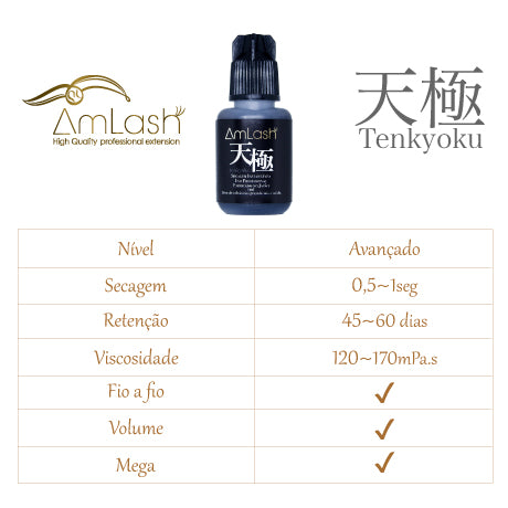 Adesivo Tenkyoku AmLash – Secagem Instantânea & Tecnologia Japonesa | Cílios Fio a Fio - Volume - Mega – 60 Dias de Retenção