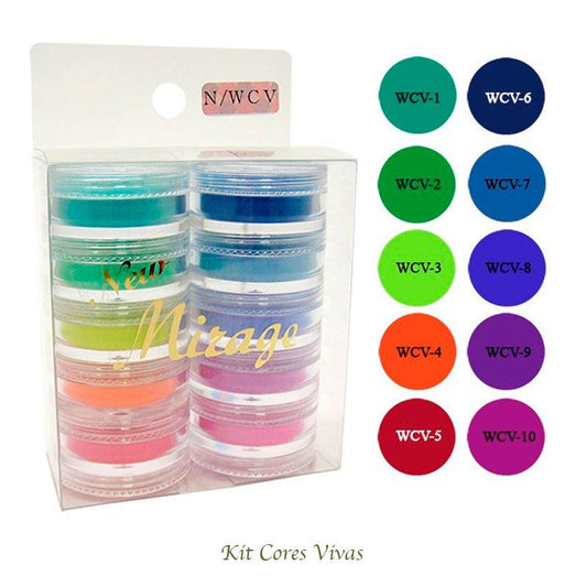 Kit Mix de Pó Acrílico com 10 cores Vivas 3.5G N/WCV