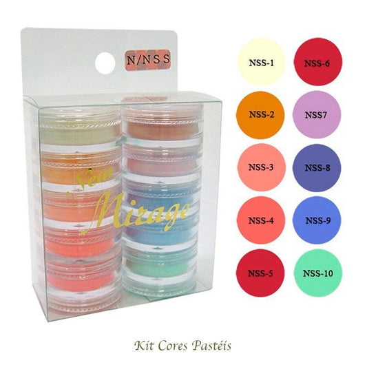 Kit Mix de Pó Acrílico com 10 cores Pastéis 3.5G N/NSS