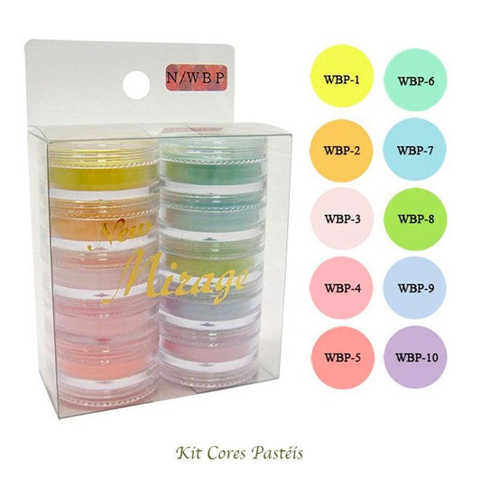 Kit Mix de Pó Acrílico com 10 Cores Pastéis 3.5G N/WBP
