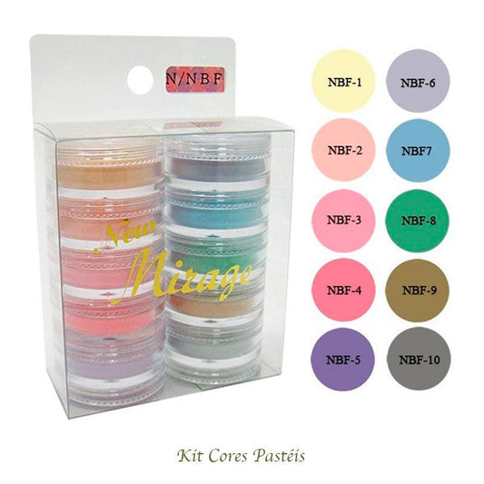Kit Mix de Pó Acrílico com 10 Cores Pastéis 3.5G N/NBF