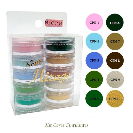 Kit Mix de Pó Acrílico com 10 Cores Cintilantes 3.5G N/CPN