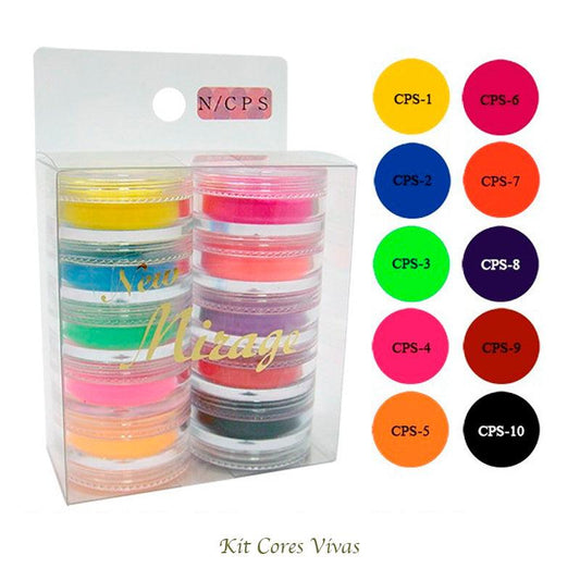Kit Mix de Pó Acrílico com 10 Cores Vivas 3.5G N/CPS