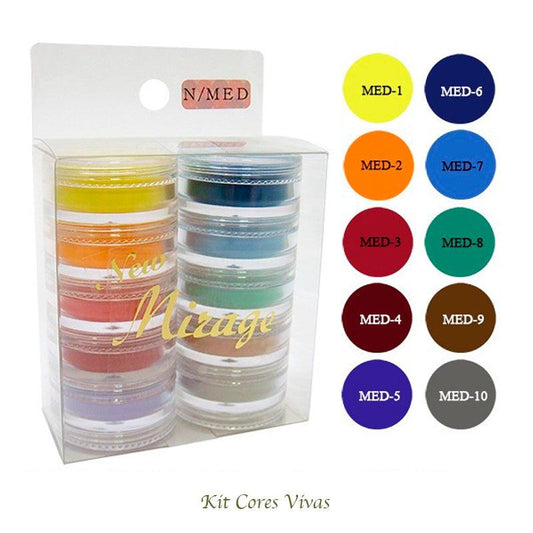 Kit Mix de Pó Acrílico com 10 Cores Vivas 3.5G N/MED