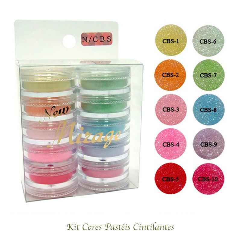 Kit Mix de Pó Acrílico com 10 Cores Pastéis Cintilantes 3.5G N/CBS